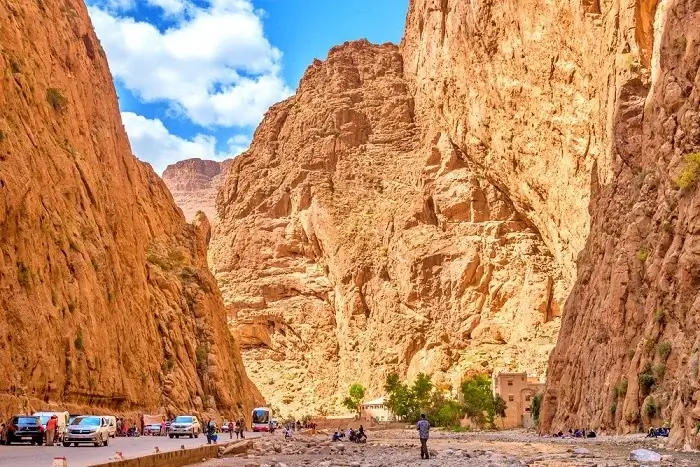 Tourists exploring Todgha Gorge during a 10 days tour from Casablanca