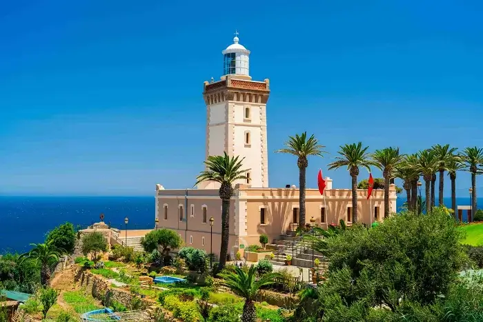 Cap Spartel Lighthouse overlooking the point where the Atlantic Ocean meets the Mediterranean Sea during a Morocco 15 Day Tour