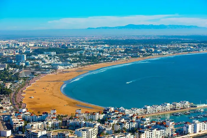 Panoramic view of Agadir Beach and the Atlantic coastline from Agadir Oufella during a Morocco Grand Tour