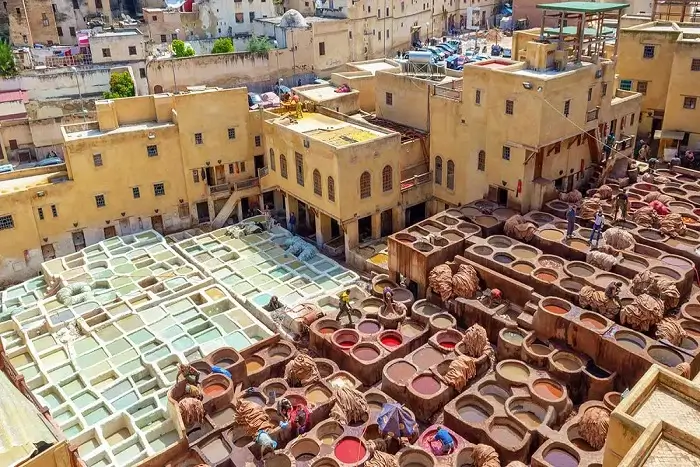 Chouara Tannery in the medina of Fes during a 9 days in Morocco tour
