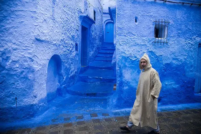 Blue houses and streets in the Medina of Chefchaouen on a Morocco itinerary 12 days tour